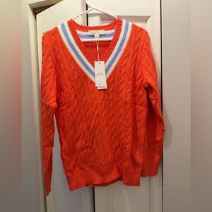 NWT LILLY PULITZER BROCKTON SWEATER SIZE M CANE CORAL X JACARANDA BLUE TIPPING